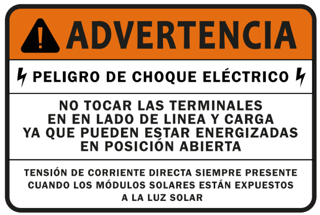 10 pack etiqueta solar PELIGRO DE CHOQUE ELECTRICO NO TOCAR LAS TERMINALES