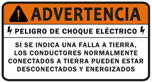 10 pack etiqueta solar PELIGRO DE CHOQUE ELECTRICO SI SE INDICA UNA FALLA A TIERRA